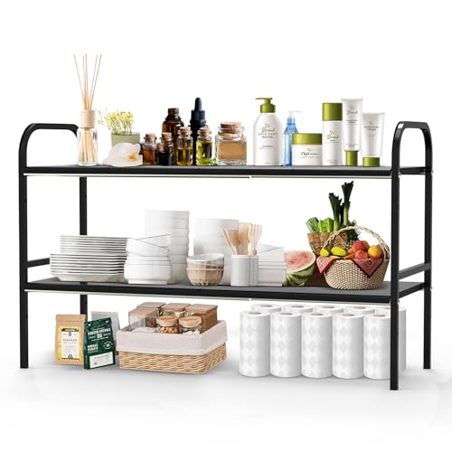 Expandable 2-Tier Under Sink Organizer, 8 Removable Plastic Boards, Tool-Free Installation (Black, 2-Tier 8 Boards) - color: Black, size: 2-TIER 8 Boards