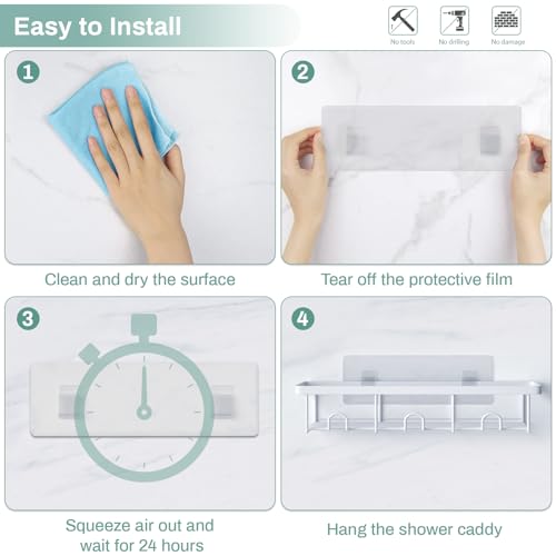 White Shower Caddy Organizer, 2 Pack Adhesive Shampoo Holder Basket Shelves for Storage and Organization, Wall Suction Bath Bathtub Rack Set for RV Camper, Bathroom Restroom Decor and Accessories - color: White, size: Small 2 Pack