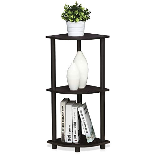 Furinno TURN-N-TUBE Corner Shelf, 3-Tier Corner Bookshelf, Display Storage Shelves with Open Shelves, for Organization and Storage, Living Room, Home Office, Garage, Dark Walnut - color: Dark Walnut, size: 3-Tier Round Tube
