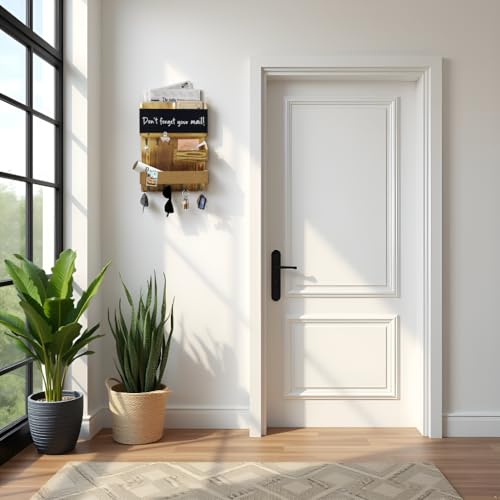 Mail Organizer Wall Mount，Key Holder Mail and Key Organizer for Wall with Shelf, Chalkboard, Corkboard, Home Decor for Room Office Entryway(Light Wood) - color: Light Wood, size: Vertical