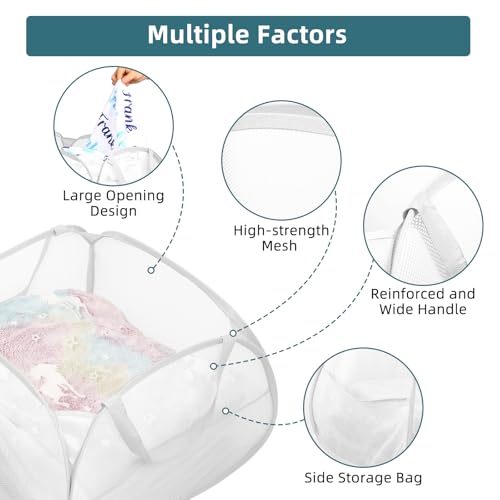 2 Pack Collapsible Laundry Baskets, 90L Large Foldable Laundry Basket, Durable Mesh Pop Up Hampers for Laundry, Dirty Clothes Laundry Hamper for Bedroom, Bathroom, Dorm, Laundry Room, Travel White - color: 2xWhite