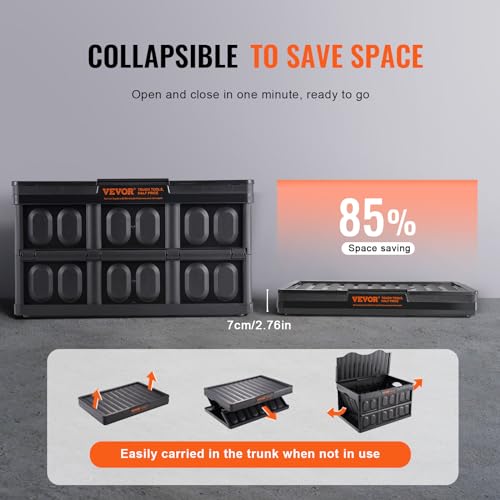 VEVOR 45L Collapsible Storage Bins with Lids 3 Packs, Stackable Utility Crates with Handles, Large Folding Containers for Organizing Tools, Snacks, Books, Food, Drinks, Camping & Transport - size: 45L-Black