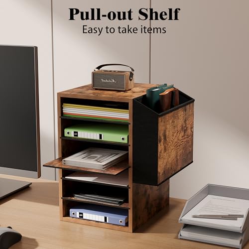 Unionly, 6 Tier Adjustable Countertop Mail Sorter, Mailboxes With Name Slots, Literature Organization Paper Storage Slot, Office Desk File Organizer, Wooden Desktop Mailbox for Classroom, Rustic Brown - color: Rustic Brown, size: 6 Slots