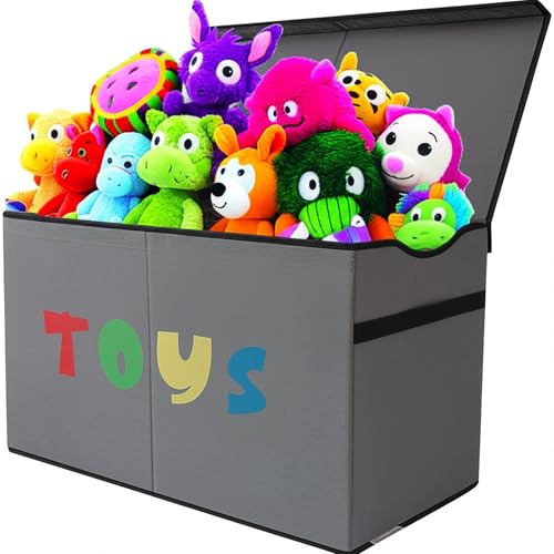 YOLOXO Toy Box Chest, Collapsible Sturdy Storage Bins with Lids, Extra Large Kids Toy Storage Organizer Boxes Bins Baskets for Kids, Boys, Girls, Nursery Room, Playroom, Closet (A-TBX-GRAY-MULTI) - color: Multi