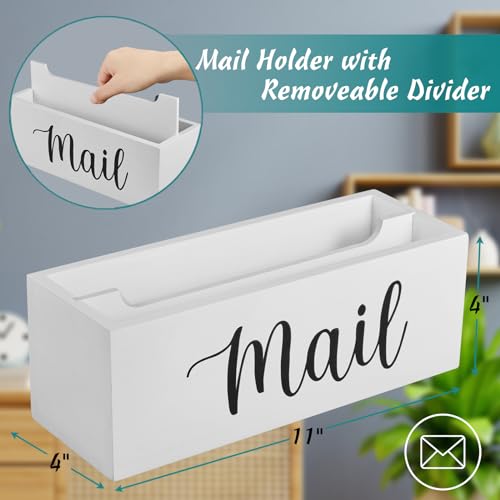 DRASTAR Mail Organizer, Mail Holder with 2 Slots, White Mail Basket for Wall Mount, Wooden Desk Mail Organizer, Envelope Holder for Home Office Decor - color: White, size: 2 Slots