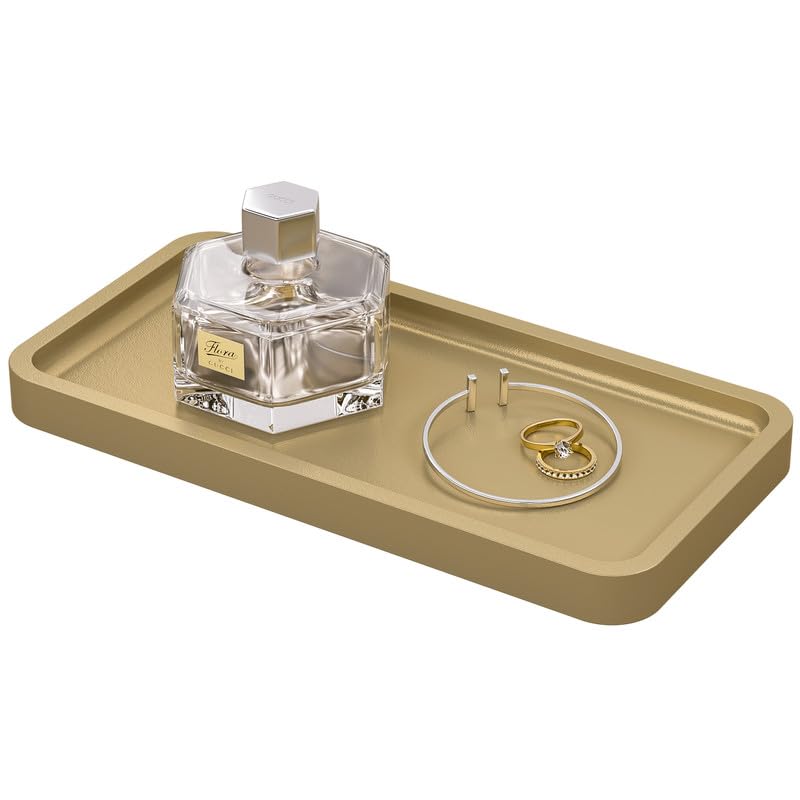 Weenson Gold Bathroom Vanity Tray for Countertop Makeup Perfume Jewelry Decor Candle Keys, Bamboo Kitchen Tray for Soap Dispenser Spice, Small Toilet Tray Nightstand 7.9" L x 4" W x 0.79" H - color: Gold, size: 7.9" x 4" x 0.8"