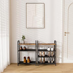Shoe Rack, 4-Tier Shoe Organizer with Guardrails, Heavy-Duty Metal Mesh Shelves & Rustic Wooden Top for Stylish Closet & Front Door Storage - size: 17.32" X 10.24" X 23.03"