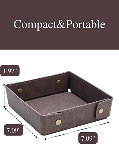 CASIRENA Faux Leather Valet Tray Organizer for Men - Catch-All Tray for Entryway Table Key, Wallet, Watch, Coin Change, Phone, Dresser EDC Dump Jewelry, Bedside Nightstand Desk-top - color: Coffee Brown, size: Square