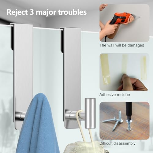 HUFEEOH Shower Towel Hooks, 7.5-Inch Extended Over Glass Shower Door Hanger for Towels & Robes, Rustproof Bathroom Towel Rack, 2-Pack (Silver, T Shape) - color: Silver, size: Fits 3/8" Thick Door - "T" Shape 2 Pack