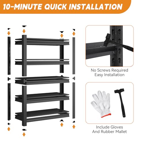 72" H Garage Shelving 3000LBS Heavy Duty Shelving Storage Shelves Adjustable 5 Tier Metal Shelving Unit for Industrial Garage, Basement, Warehouse, School, 19.7" D x 59.1" W x 72" H - size: 19.7" D x 59.1" W x 72" H