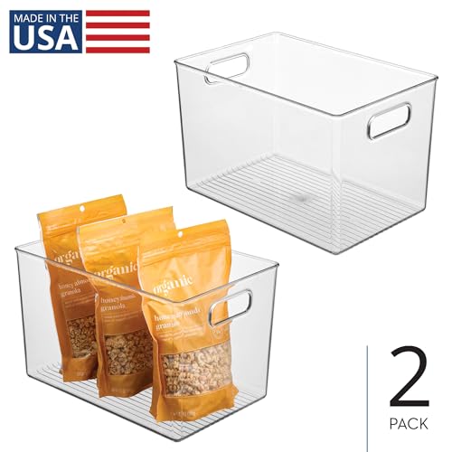 iDesign Storage Bins with Handles - Organizer Bins for Kitchen, Pantry, Bathroom, or Home Office - Set of 2 - Clear - style: Pack of 2