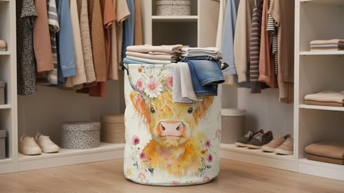 19.7" Laundry Basket,Dirty Clothes Hamper,Waterproof Storage Bin,Room Decor,Gift Baskets,Nursery Hamper(Yellow Calf) - color: Yellow Calf