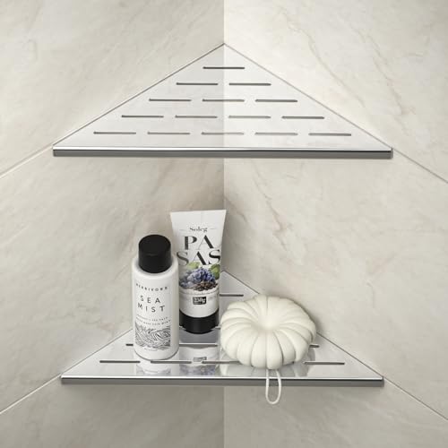Corner Shower Shelf 10" Polished 304 Stainless Steel Recessed Corner Shelves with Slot Design Bathroom Grout in Shelf for Tiled Wall, 2 Pack - color: Polished, size: 10"-2 Pack