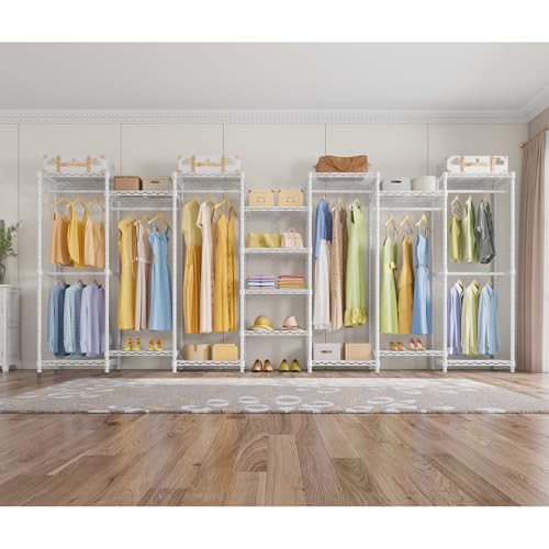 VIPEK V5 Medium Portable Closet Wardrobe Heavy Duty Clothes Rack, Freestanding Closet Metal Clothing Rack with 4 Hang Rods & 8 Shelves, Adjustable Custom Closet Rack, 56.7" Lx15.7 Wx76.4 H, White - color: White, size: V5 Medium