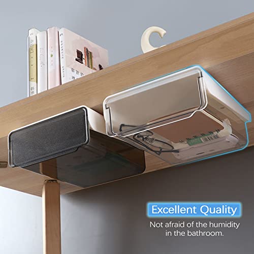 OSPNIEEK Self-adhesive Under Desk Drawer Organizer, 2 Pack Table Hidden Slide Out Large Storage Mounted Desktop Pencil Holder Tray Drawers for Office Home School Stationery Kitchen (White) - color: Matte White, size: Standard