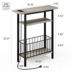 Vagusicc Narrow Side Table with Charging Station, Skinny Side End Table for Couch, 3-Tier Small End Tables for Small Spaces, 25.2" Tall Slim Nightstand Bedside Table for Living Room, Bedroom, Greige - color: Greige, style: With Plug
