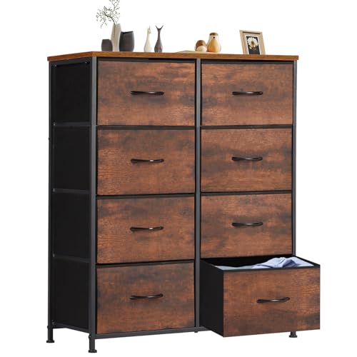 Sweetcrispy Dresser for Bedroom with 8 Storage Drawers, Large Fabric Storage Tower Organizer, Chest of Drawers with Metal Frame Wooden Top for Closet, Living Room, Entryway,Brown - color: Brown, size: 31.5"D x 11.8"W x 36.4"H (8 Drawers)