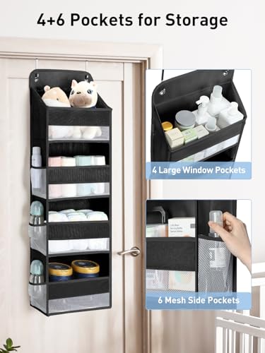 Yecaye 1 Pack Over the Door Organizer, 35.2lbs Load Toy Stuffed Animal Storage, Large Capacity Swing-proof Hanging Bathroom Organizers and Storage for Nursery Newborn Baby Essential Stuff Black - color: Black, size: 4 Tier