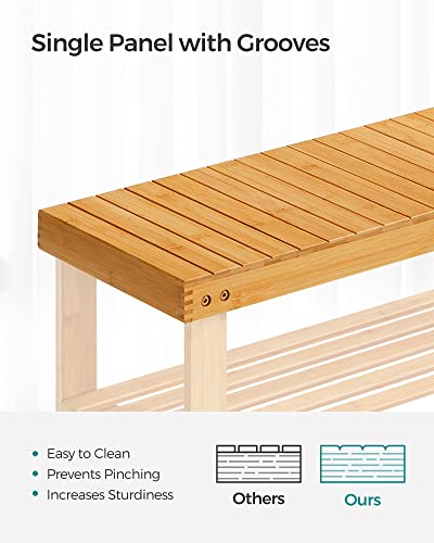 SONGMICS Shoe Rack Bench, 3-Tier Bamboo Shoe Storage Organizer, Entryway Bench, Holds Up to 286 lb, 11.3 x 27.6 x 17.8 Inches, for Entryway Bathroom Bedroom, Natural ULBS04N - color: Natural, size: 27.6"W