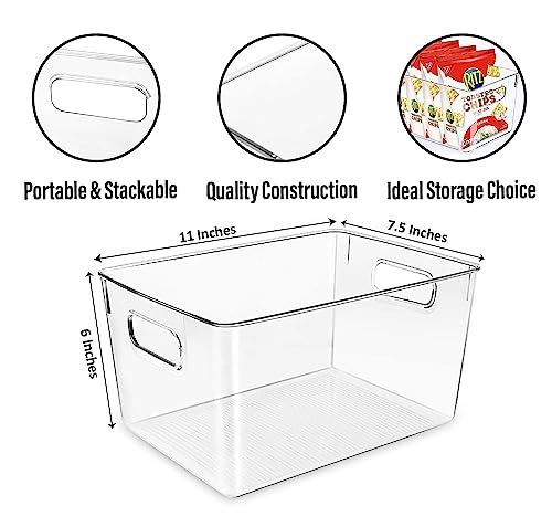 Clear Plastic Storage Bins, Pantry Organizers and Storage or Kitchen Organization and Storage Containers Bins for Organizing, Fridge, Freezer, Bathroom, Pantries, Refrigerator, Cabinet Organizer Bin - size: 11 x 7.5 x 6