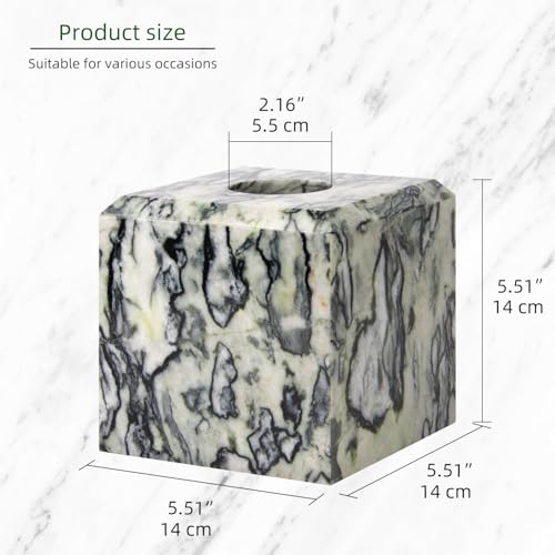 Natural Marble Square Tissue Box Cover ,Stone Modern Decorative Sturdy Napkin Box Holder Case,Facial Paper Organizer for Bathroom Vanity Toilet Countertop,Kitchen (1, Green Emerald, 5.71*5.71*5.51) - color: Green Emerald