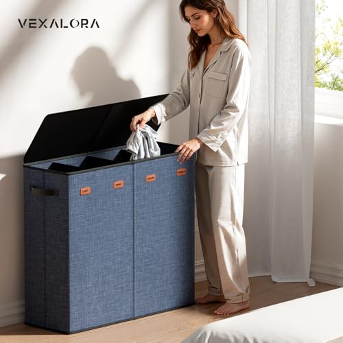Laundry Hamper 4-Section with Lid, 185L Laundry Sorter with 4 Removable Bags + 1 Extra Large Bag, Switchable 3/4 Compartment, Laundry Basket Organizer for Bedroom, Laundry Room，Navy Bule - color: Navy Bule, size: 185L - 4 Section