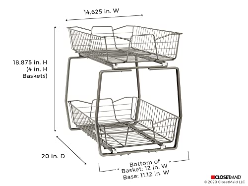 ClosetMaid 14 in. Pull Out Cabinet Organizer, 2 Tier, Heavy Duty, Slide Out Pantry Shelves Drawers for Kitchen, Bathroom, Nickel - color: Nickel, size: 14-Inch Two Tier