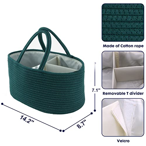 Baby Diaper Caddy Organizer for Girl Boy Rope Nursery Storage Bin Basket Portable Holder Tote Bag for Changing Table Car Travel Baby Shower Gifts Newborn Essentials Registry Must Have Items Dark Green - color: Dark green, size: Regular