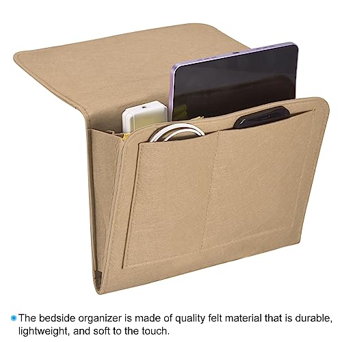 PATIKIL 11in Bedside Caddy, Bed Caddy Bedside Organizer Hanging 5 Pocket Soft Felt Bed Pockets Bedside Storage Organizer Remote Control Holder for Bedroom Phones Glasses, Beige - color: Beige, size: 10.6*8.6inch