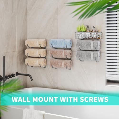 HapiRm Towel Racks for Bathroom Storage - 9 Tier Over The Door & Wall Mount Rolled Towel Storage Organizer Holder with Metal Shelf Basket for Small Bathroom, Camper, Rv - Sliver, Patented - color: Silver, size: 9-Tier