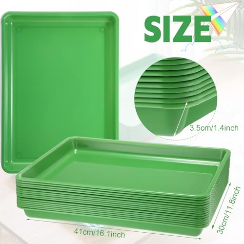 Maitys 15 Pcs Flat Plastic Trays 16.1 x 11.8'' Sensory Storage Tray Paper Stackable Classroom Bins for Office Home Organizer Arts and Crafts Supplies(Green) - color: Green