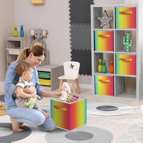 Sorbus 11 Inch Fabric Storage Cubes - Sturdy Collapsible Storage Bins & Handle - 6 Foldable Baskets for Organizing Clothes - Multi Colored Storage Baskets for Shelves (Colorful, 11 Inch) - color: Colorful, size: 11 Inch