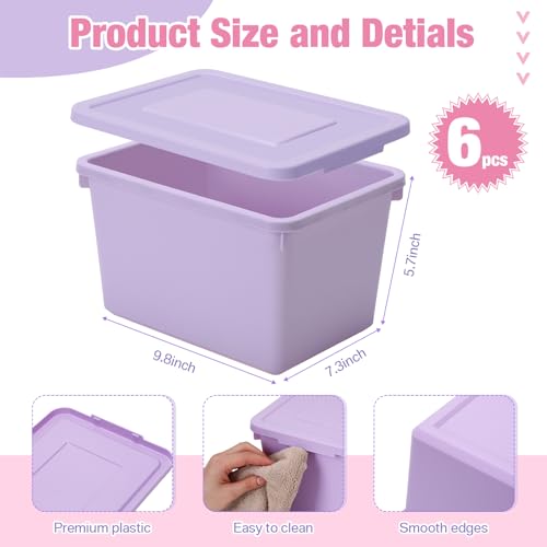 Potchen 6 Pack Cute Plastic Storage Bins with Lids Decorative Stackable Storage Boxes 9.8" ×7.3" ×5.7" Small Storing Totes for Organizing Craft Office Supplies (Pink,Purple) - color: Pink, Purple