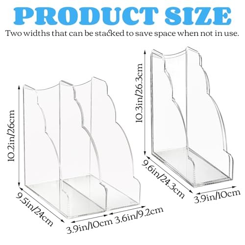 Youeon 2 Size Acrylic Magazine File Holder, Vertical File Organizer for Desk, Clear Magazine Rack, Desk Organizer for File Storage, Books and Magazines, Home and Office Supplies