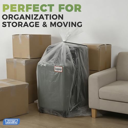 Storage Standard 6-Pack Large Clear Plastic Bags for Storage - Waterproof Extra Large Plastic Bags with Zip Ties, Heavy-Duty Cover for Luggage, Suitcases, Strollers & Travel Gear - 40 x 60 Inches - size: 40'' x 60''