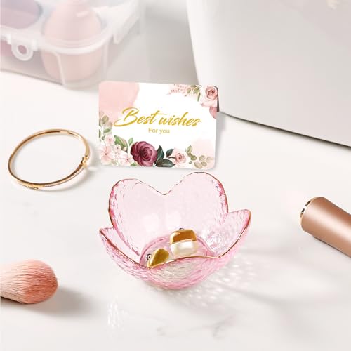 Gifts for Women Pink Flower Ring Dish Glass Jewelry Dish Jewelry Tray Cute Vanity Organizer Room Decor Aesthetic Nightstand Bathroom Decor Trinket Dish Ring Holder Dish Jewellery Tray Valentine's Gift - color: Golden-edged pink