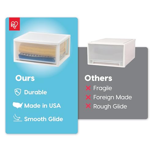 IRIS USA 47 Qt. Extra-Large Stackable Storage Drawer Plastic Drawer Organizer with Clear Doors, for Pantry Bedroom Closet Kitchen Under-Sink Home and Office De-Clutter Shoes and Crafts, White, 2-Pack - size: 47 Qt., style: 2 Pack