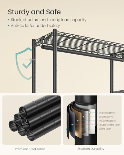 SONGMICS Clothing Rack, Heavy-Duty Garment Rack with Adjustable Storage Shelves and Hanging Rails, Hooks, Freestanding Portable Wardrobe Closet, Ink Black ULGR426BH01S - color: Ink Black, size: 45"L x 76.4"H, style: Without Fabric Cover