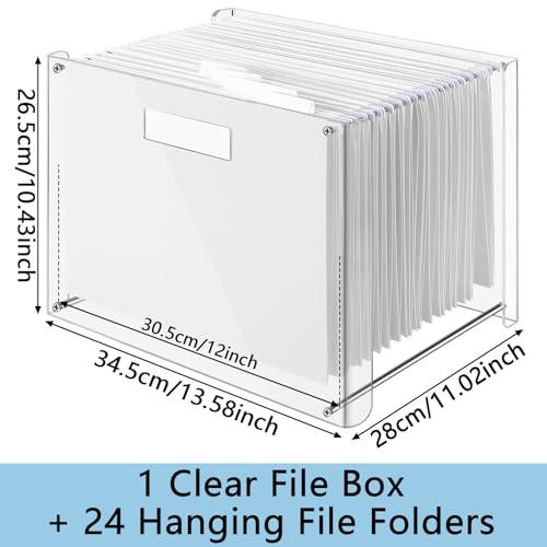 Dispowreath 24 Hanging File Folder with Acrylic Organizer for Letter/a4 Size Desktop Clear File Storage Box with Handles for Home Work Office Use(White,Classic) - color: White, style: Classic
