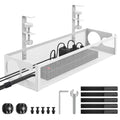 Under Desk Cable Management Tray No Drill 15.1’’, Metal Mesh Cable Management Box with Hybrid Side Slots & Reinforced Basket,Adjustable Cable Tray with Wire Management for Office Home,1 Pack (White) - color: White