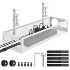 Under Desk Cable Management Tray No Drill 15.1’’, Metal Mesh Cable Management Box with Hybrid Side Slots & Reinforced Basket,Adjustable Cable Tray with Wire Management for Office Home,1 Pack (White) - color: White