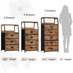 Furnulem Night Stand, Tall 4 Drawers Dresser for Bedroom, Hallway, Nursery, Closet Organizer, Nightstand Bedside Table Furniture, Vertical Storage Tower Fabric, Sturdy Steel Frame, Wood Top - color: Rustic Brown, style: 4 Drawers