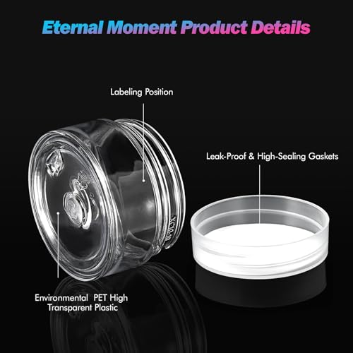 50 Pack 1 OZ Plastic Jars Round Clear Cosmetic Container with Clear Lids, Eternal Moment Slime Jars for Lotion, Cream, Ointments, Makeup, Eye shadow, Rhinestone, Samples, Pot, Travel Storage - color: Clear Lid, size: 1 Ounce