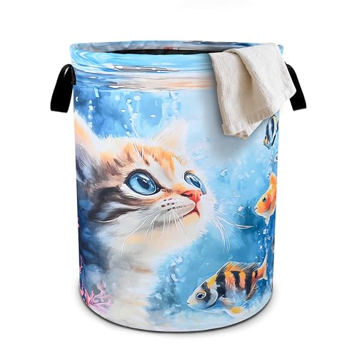 Cute Cat Laundry Basket Foldable Oxford Cloth Tote Bag Laundry Hamper Clothes Storage Bucket Organizer For Bathroom/Laundry Storage/Bedroom 19.6x15.7 Inch - color: Cute Cat