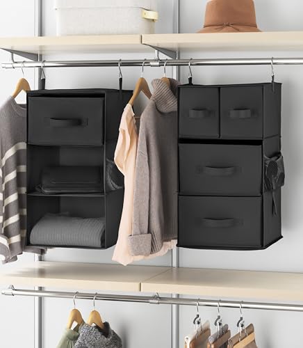 Whitmor Multi-Functional Hanging Organizer with Drawer Inserts- 5 Section - Closet Organizer - Black - color: Black, size: 5 Section Drawer