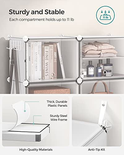 SONGMICS Shoe Rack Organizer, 8-Tier Shoe Storage Cabinet for Closet and Entryway, Holds 32 Pairs of Shoes, Adjustable, Cloud White and Trasparent ULPC034W01 - color: Cloud White + Trasparent, size: 8 Cubes