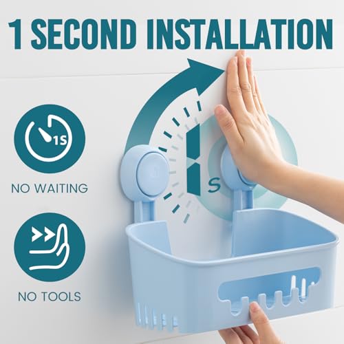 TAILI Shower Caddy Suction Cup 2 Pack, Heavy Duty Bathroom Organizer, Removable Shelves for Inside Shower, Shampoo, Waterproof Suction Plastic Storage for Bathroom Accessories Holder, Blue - style: 2 × Blue
