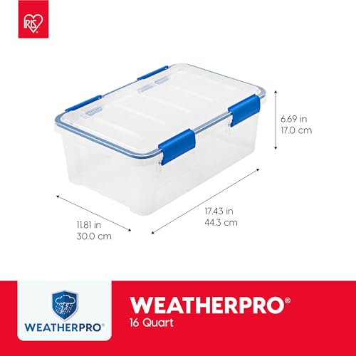 IRIS USA WeatherPro 16 Qt Storage Bins with Lids, 3 Pack, BPA-Free Plastic Gasket Box with Tight Latch and Seal, Stackable Nestable Tote Tub - Clear/Blue - size: 16 Qt. - 3 Pack
