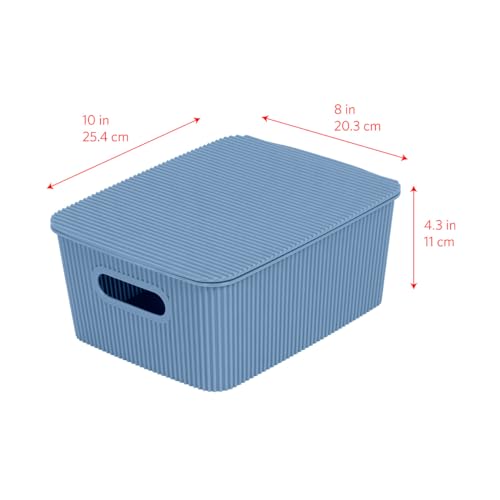 Glad Storage Baskets with Lids - Set of 6 Stackable Plastic Boxes with Handles - Decorative Shelf Organizer Bins for Bathroom and Closet, Blue, 1 Gallon - color: Blue, size: 1 Gallon
