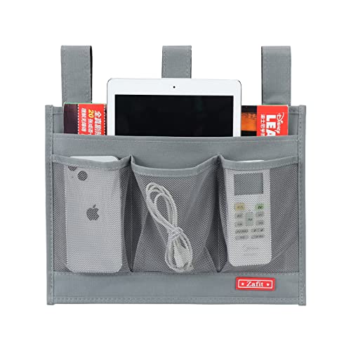 Zafit Hanging Bedside Caddy, Bedside Storage Organizer for Magazine, Phone, Remote control (Classic 4 Pockets-Grey)